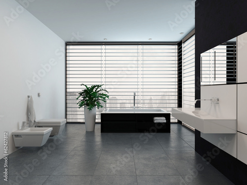 Illustration: Luxury modern black and white bathroom interior Luxury modern black and white bathroom interior