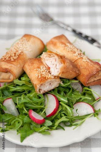 Photo: Fischstrudel auf Rucola Salat Fischstrudel auf Rucola Salat
