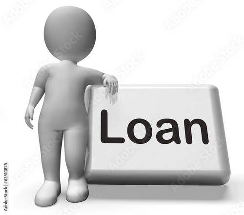Illustration: Loan Button With Character Means Lending Or Providing Advance Loan Button With Character Means Lending Or Providing Advance