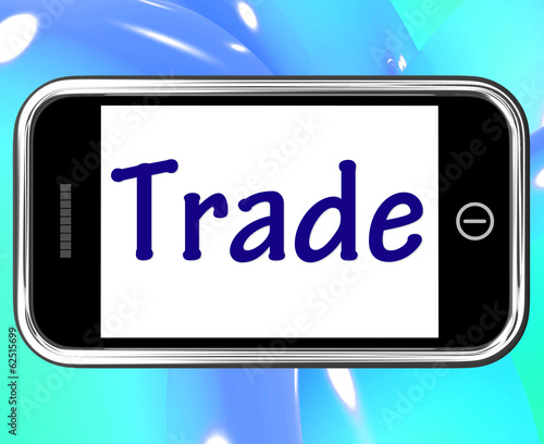 Illustration: Trade Smartphone Shows Online Buying Selling And Shops Trade Smartphone Shows Online Buying Selling And Shops