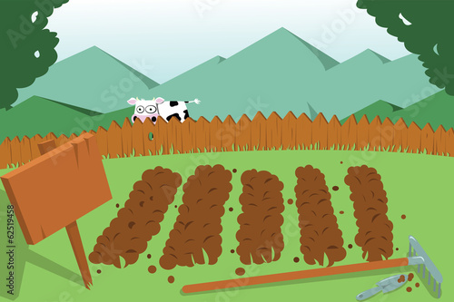 Vector: vegetable garden and cow vegetable garden and cow
