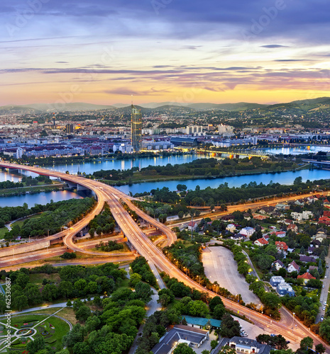 Photo: Vienna with the Danube River, Danube Island and highway junction Vienna with the Danube River, Danube Island and highway junction
