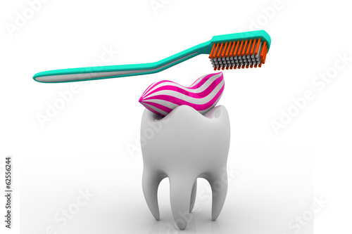Illustration: Tooth and toothbrush on white isolated background Tooth and toothbrush on white isolated background