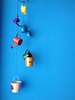 hanging small bucket on blue wall hanging small bucket on blue wall