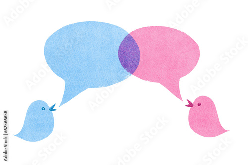 Illustration: Birds with Blue and Pink Speech Bubbles Birds with Blue and Pink Speech Bubbles