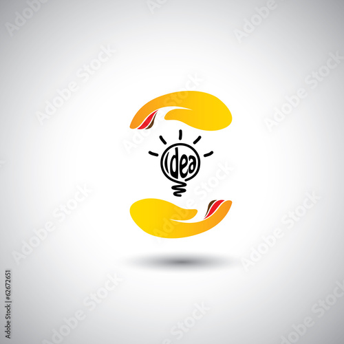Vector: idea light bulb & hand for protection - concept vector icon idea light bulb & hand for protection - concept vector icon