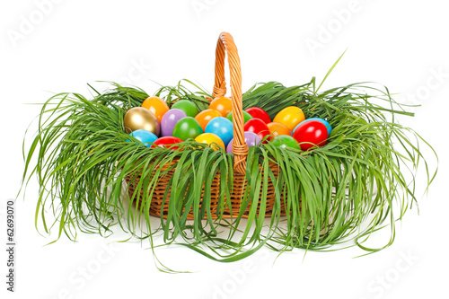 Photo: Colorful easter eggs in basket Colorful easter eggs in basket