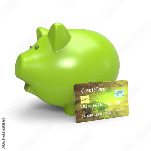 Illustration: Piggy Bank with Credit Card Piggy Bank with Credit Card