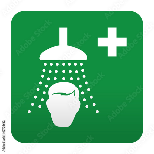 Illustration: Etiqueta tipo app verde simbolo sanitario ducha de seguridad Etiqueta tipo app verde simbolo sanitario ducha de seguridad