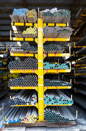 Photo: Steel pipes storage in warehouse Steel pipes storage in warehouse