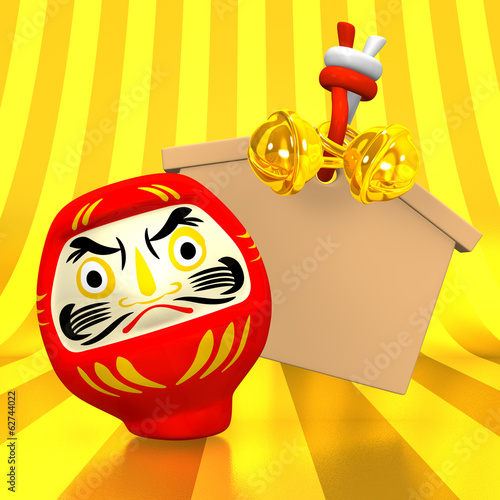 Illustration: Empty Votive Picture And Daruma Doll With Golden Background Empty Votive Picture And Daruma Doll With Golden Background