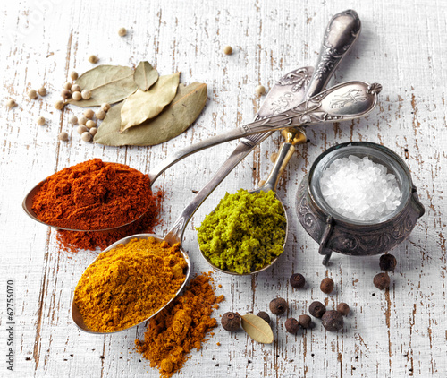 Photo: various spices on a white background various spices on a white background