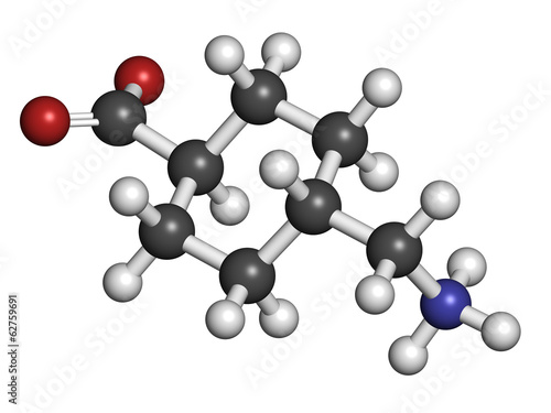 Illustration: Tranexamic acid antifibrinolytic drug molecule. Tranexamic acid antifibrinolytic drug molecule.