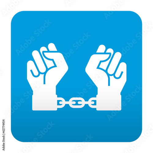 Illustration: Etiqueta tipo app azul simbolo esclavitud Etiqueta tipo app azul simbolo esclavitud