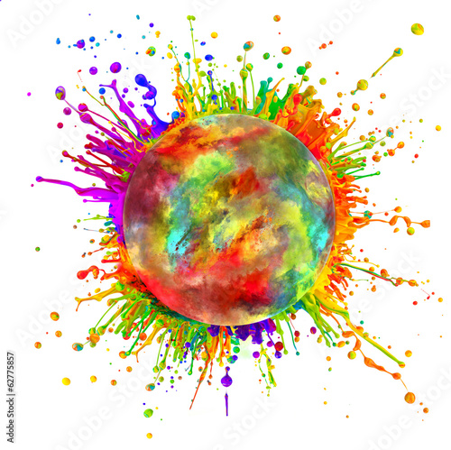 Fototapeta Colored paint splashes in round shape