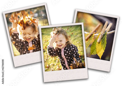 Photo: Autumn collage with happy child Autumn collage with happy child