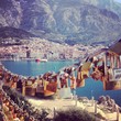 Love padlocks with city of Makarska at background Love padlocks with city of Makarska at background