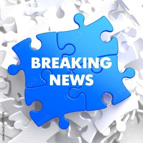 Illustration: Breaking News on Blue Puzzle. Breaking News on Blue Puzzle.