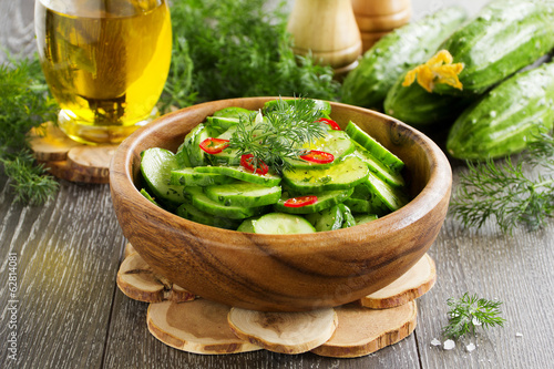 Photo: Salad of cucumber, sesame seeds and pepper. Salad of cucumber, sesame seeds and pepper.