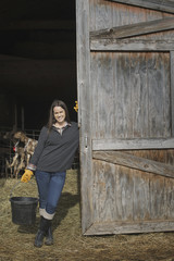 Photo: A small organic dairy farm with a mixed herd of cows and goats. Farmer working and tending to the animals. A small organic dairy farm with a mixed herd of cows and goats. Farmer working and tending to the animals.