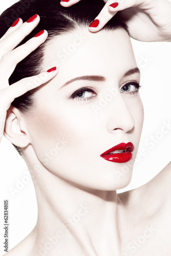 Photo: brunette with red lipstick brunette with red lipstick