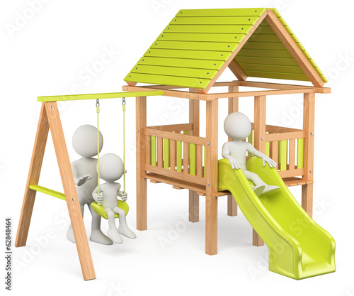 Illustration: 3D white people. Children playing on a playground 3D white people. Children playing on a playground