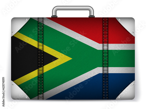 Vector: South Africa Travel Luggage with Flag for Vacation South Africa Travel Luggage with Flag for Vacation