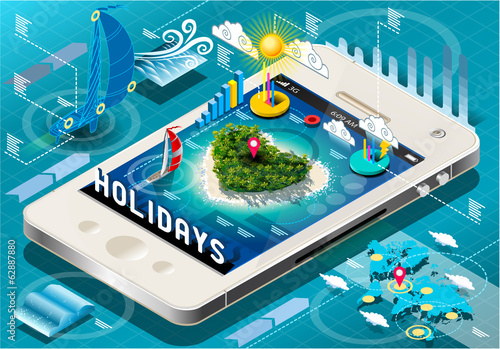 Vector: Isometric Holidays Infographic on Mobile Phone Isometric Holidays Infographic on Mobile Phone