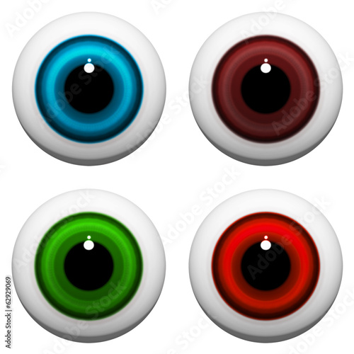Illustration: Eyes Globes 3D Four Colors Eyes Globes 3D Four Colors