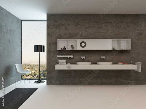 Photo: Modern bathroom interior with wash basin against concrete wall Modern bathroom interior with wash basin against concrete wall