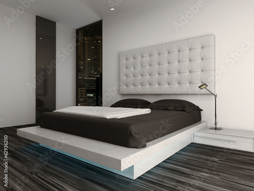 Photo: Nice bedroom interior with modern furniture and cozy bed Nice bedroom interior with modern furniture and cozy bed