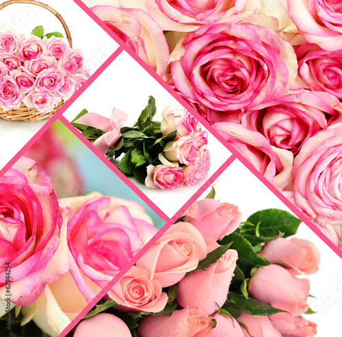 Photo: Collage of pink roses closeup Collage of pink roses closeup