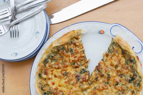 Photo: French quiche with spinach, cheese, minced meat French quiche with spinach, cheese, minced meat