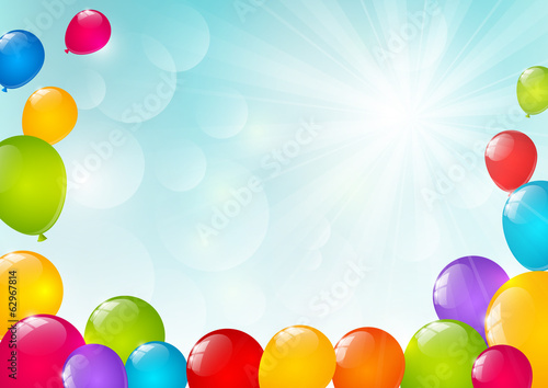 Vector: Color balloons on sunny background Color balloons on sunny background