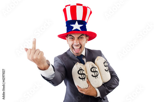 Photo: Man with dollar sacks on white Man with dollar sacks on white