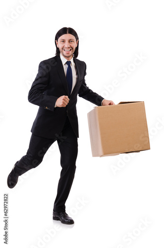 Photo: Funny man with boxes on white Funny man with boxes on white