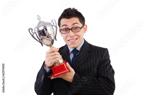 Photo: Funny guy receiving award on white Funny guy receiving award on white