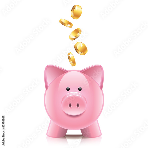 Vector: Piggy bank and coins vector illustration Piggy bank and coins vector illustration