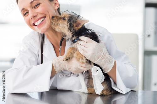 Photo: Puppy kissing female vet Puppy kissing female vet