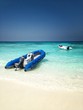 Inflatable boat on the tropical island, Tachai island, Thailand Inflatable boat on the tropical island, Tachai island, Thailand