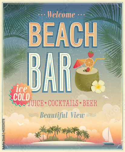 Vector: Vintage Beach Bar poster. Vintage Beach Bar poster.