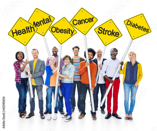 Photo: Multi-Ethnic People Holding Health Awareness Signs Multi-Ethnic People Holding Health Awareness Signs