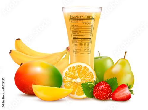 Vector: Fresh fruit and a glass of juice with a nutrition facts label. V Fresh fruit and a glass of juice with a nutrition facts label. V