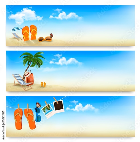 Vector: Three summer vacation banners. Vector. Three summer vacation banners. Vector.