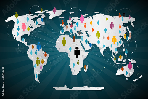 Vector: Colorful Vector People Icons on World Map - Social Media Colorful Vector People Icons on World Map - Social Media