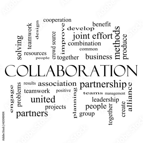 Illustration: Collaboration Word Cloud Concept in black and white Collaboration Word Cloud Concept in black and white