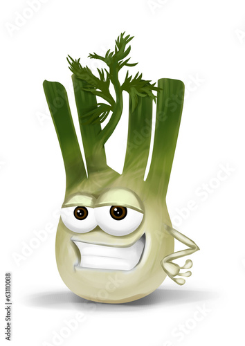 Illustration: Cool, funny fennel cartoon character with a big smile. Cool, funny fennel cartoon character with a big smile.