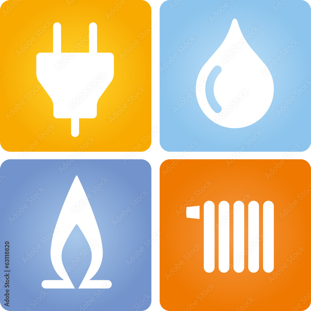 4 Symbole Strom Gas Wasser Wärme