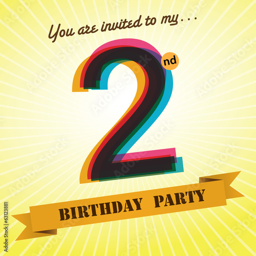 Vector: 2nd Birthday party invite/template design retro style - Vector 2nd Birthday party invite/template design retro style - Vector