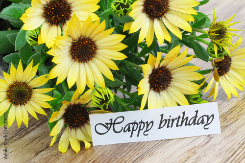 Photo: Happy Birthday card with yellow daisies Happy Birthday card with yellow daisies